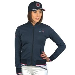 Damska bluza jeździecka zapinana na zamek Flags&Cup France - Limited Edition. Niebieskie bluzy damskie FLAGS&CUP, xs, z aplikacjami, z bawełny, wizytowe, bez ramiączek, bez kaptura. Za 341.50 zł.