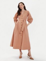 TWINSET Sukienka koszulowa 241TT2051 Pomarańczowy Loose Fit. Brązowe sukienki damskie Twinset, bez wzorów, z bawełny, bez kołnierzyka, bez ramiączek, koszulowe. Za 1,099.00 zł.