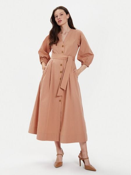 TWINSET Sukienka koszulowa 241TT2051 Pomarańczowy Loose Fit. Brązowe sukienki damskie Twinset, bez wzorów, z bawełny, bez kołnierzyka, bez ramiączek, koszulowe. Za 1,099.00 zł.
