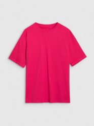 4F T-shirt oversize gładki damski - różowy XL. Czerwone t-shirty damskie 4F, xl, bez wzorów, z bawełny, klasyczne, bez kołnierzyka, bez ramiączek. W wyprzedaży za 39.99 zł.