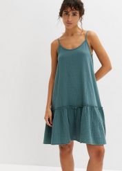 Sukienka muślinowa na ramiączkach z czystej bawełny. Zielone sukienki damskie bonprix, bez wzorów, z bawełny, bez kołnierzyka, bez ramiączek. Za 119.99 zł.