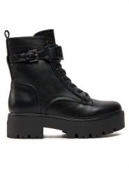 Guess Botki Vaires FLTSOM ELE10 Czarny. Czarne botki damskie Guess, z aplikacjami, ze skóry, bez obcasa, na płaskiej podeszwie, bez zapięcia. Za 499.99 zł.