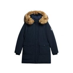 Parka z sztucznego futra damska Superdry Everest. Niebieskie parki damskie Superdry, na zimę, bez wzorów, bez kaptura. Za 843.15 zł.