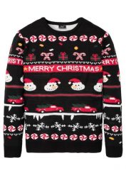 Sweter z bożonarodzeniowym motywem. Czarne swetry męskie bonprix, l, bez wzorów, bez kołnierzyka, bez ramiączek. Za 129.99 zł.
