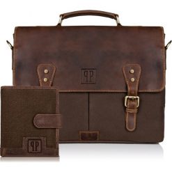 Zestaw brązowy PAOLO PERUZZI portfel i torba ZUP-06-BR. Brązowe portfele męskie Paolo Peruzzi, z bawełny, do ręki. Za 329.99 zł.