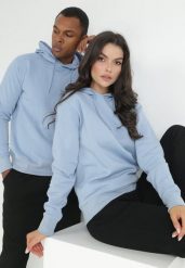 Niebieska Bluza Notanthus. Niebieskie bluzy męskie Born2be, m, bez wzorów, z dzianiny, z kapturem. Za 74.99 zł.