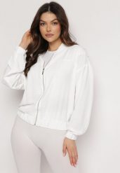 Biała Bluza o Fasonie Zasuwanej Cienkiej Bomberki Ninoria. Białe bluzy damskie Born2be, l, bez wzorów, sportowe, bez ramiączek, bez kaptura. Za 69.99 zł.
