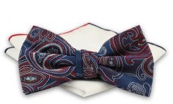 Granatowo-Czerwona Elegancka Mucha z Białą Poszetką -CHATTIER- Męska, Wzór Orientalny, Paisley. Czerwone krawaty i muchy Chattier, bez wzorów, eleganckie. Za 59.00 zł.