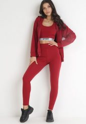 Czerwony 3-częściowy Komplet Top Bluza z Kapturem i Legginsy z Gumką w Pasie Ophilline. Czerwone bluzy damskie Born2be, bez wzorów, z tkaniny. Za 79.99 zł.