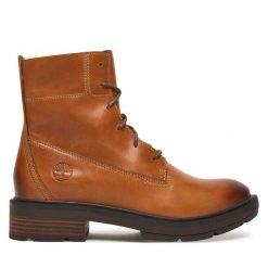 Trzewiki Timberland. Brązowe botki damskie Timberland, bez wzorów, bez obcasa, na płaskiej podeszwie, bez zapięcia. Za 639.99 zł.