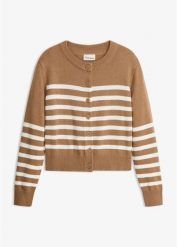 Sweter rozpinany o skróconej długości, z mieszanki bawełny. Czerwone kardigany damskie bonprix, bez wzorów, z bawełny, eleganckie, bez kołnierzyka. Za 94.99 zł.