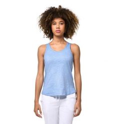 Odzież sportowa z bawełna na co dzień na siłownię. Niebieskia koszulki sportowe damskie LEONE 1947 APPAREL, bez wzorów, z bawełny, bez ramiączek, na fitness i siłownię. W wyprzedaży za 82.10 zł.