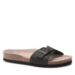 Klapki Genuins. Czarne klapki damskie Genuins, bez wzorów, bez obcasa, bez zapięcia. Za 179.99 zł.
