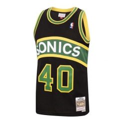 Koszulka NBA Seattle Supersonics Sean Kemp. Czarne bluzki damskie Mitchell & Ness, bez wzorów, sportowe, bez kołnierzyka, bez ramiączek. W wyprzedaży za 382.50 zł.