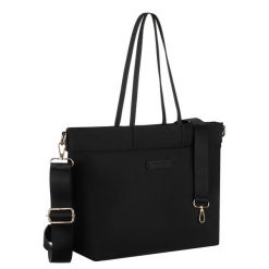 Czarna, duża shopperka damska z nylonu, mieszcząca format A4 i zamykana klipsem magnetycznym Peterson PTN JN-10. Czarne shopperki damskie Peterson, bez wzorów, z nylonu, do ręki, duże, bez dodatków. Za 119.99 zł.