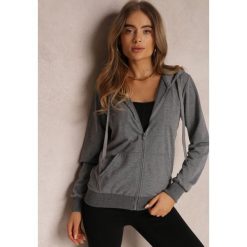 Ciemnoszara Bluza Rhodothee. Szare bluzy damskie Renee, na jesień, l, bez wzorów, z dzianiny, sportowe, bez ramiączek, bez kaptura. Za 49.99 zł.