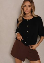 Czarny Kardigan z Rękawem 3/4 z Dodatkiem Wełny Iffarisse. Czarne kardigany damskie Renee, bez wzorów, z jeansu, eleganckie, bez kołnierzyka. Za 139.99 zł.