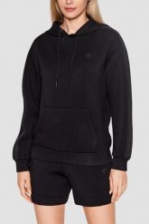 GUESS Czarna bluza damska Brenda. Czarne bluzy damskie Guess, s, z aplikacjami, bez ramiączek, z kapturem. W wyprzedaży za 209.99 zł.