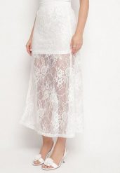 Biała Rozkloszowana Spódnica z Koronki Zdobiona Rozcięciem Zariska. Białe spódnice damskie Born2be, na imprezę, m, z aplikacjami, z koronki, eleganckie, midi, rozkloszowane. Za 89.99 zł.