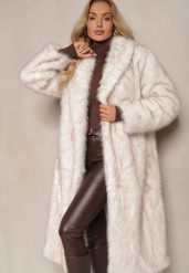 Biały Elegancki Płaszcz z Miękkiego Futra z Wsuwanymi Kieszeniami Inatrella. Białe płaszcze damskie Renee, na zimę, m, z aplikacjami, biznesowe, bez kołnierzyka, bez kaptura. Za 469.99 zł.