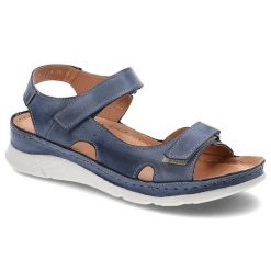 Niebieskie Sandały Kampa Wygodne Skórzane Buty Na Lato. Niebieskie sandały damskie KAMPA, bez wzorów, ze skóry, bez obcasa, bez zapięcia. Za 175.00 zł.