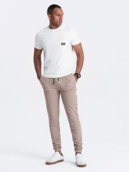 Męskie spodnie dresowe ze strukturalnej dzianiny - kawowe V2 OM-PASK-0211 - XXL. Spodnie sportowe męskie Ombre Clothing, l, z aplikacjami, z bawełny. Za 143.99 zł.