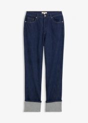 Dżinsy o luźnym kroju high waist, straigt. Niebieskie jeansy damskie bonprix, bez wzorów, z jeansu, z podwyższonym stanem. Za 109.99 zł.
