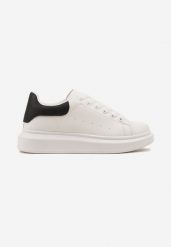 Biało-Czarne Płaskie Klasyczne Buty Sportowe Sneakersy ze Sznurowaniem Sanesta. Białe buty sportowe męskie Born2be, bez wzorów, z materiału, bez zapięcia. Za 64.99 zł.