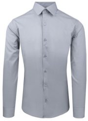 Szara Koszula Bawełniana o Taliowanym Kroju, Jednokolorowa. Szare koszule męskie Pazzani, bez wzorów, z bawełny, eleganckie, bez kołnierzyka, bez ramiączek. Za 169.00 zł.