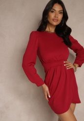 Różowa Sukienka Ozdobiona Bufiastymi Rękawami i Marszczeniem Vedelli. Czerwone sukienki damskie Renee, na co dzień, l, bez wzorów, eleganckie, bez kołnierzyka, bez ramiączek, mini, kopertowe. Za 99.99 zł.