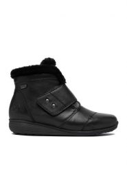 Rieker Botki CEO-47268-35 Czarny. Czarne botki damskie Rieker, bez wzorów, ze skóry, bez obcasa, na płaskiej podeszwie, bez zapięcia. Za 439.99 zł.
