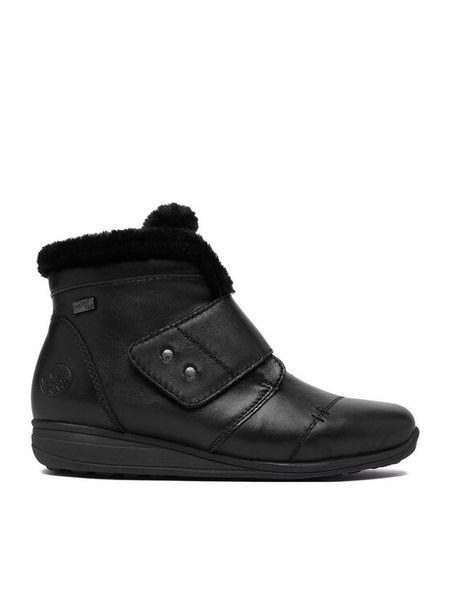 Rieker Botki CEO-47268-35 Czarny. Czarne botki damskie Rieker, bez wzorów, ze skóry, bez obcasa, na płaskiej podeszwie, bez zapięcia. Za 439.99 zł.