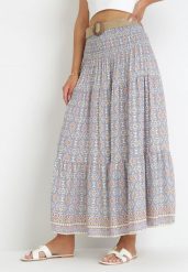 Niebieska Spódnica Maxi w Stylu Boho z Plecionym Paskiem Kairy. Niebieskie spódnice damskie Born2be, m, bez wzorów, boho, maxi, rozkloszowane. Za 84.99 zł.