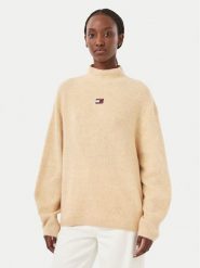 Tommy Jeans Sweter Badge DW0DW23349 Beżowy Relaxed Fit. Brązowe swetry nierozpinane damskie Tommy Jeans, l, bez wzorów, z jeansu, bez kołnierzyka, bez ramiączek. Za 449.99 zł.