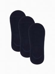 Skarpety męskie stopki 3-pak - granatowe V1 OM-SOSS-0103 - one size. Niebieskie skarpety męskie Ombre Clothing, bez wzorów, z bawełny. W wyprzedaży za 14.99 zł.