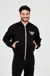 EMPORIO ARMANI Czarna neoprenowa bluza męska. Czarne bluzy męskie Emporio Armani, m, bez wzorów, z neoprenu, bez ramiączek, bez kaptura. W wyprzedaży za 999.99 zł.
