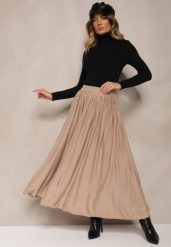 Beżowa Spódnica z Wiskozą o Plisowanym Kroju z Gumką w Pasie Tilisya. Brązowe spódnice damskie Renee, na co dzień, bez wzorów, z bawełny, eleganckie, maxi, plisowane. Za 119.99 zł.