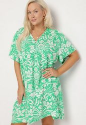 Zielona Pudełkowa Sukienka z Wiskozy w Kwiaty z Guzikami Liramiree. Zielone sukienki damskie Born2be, na co dzień, l, bez wzorów, z wiskozy, eleganckie, bez kołnierzyka, bez ramiączek, mini, proste. Za 69.99 zł.