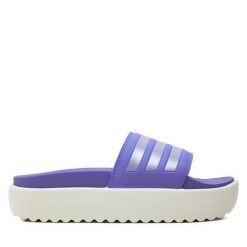 Klapki adidas. Fioletowe klapki damskie Adidas, bez wzorów, bez obcasa, bez zapięcia. Za 199.99 zł.