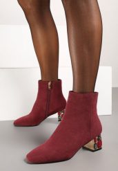 Bordowe Botki Vices z Kryształkami na Obcasie Vortisha. Czerwone botki damskie Renee, na jesień, bez wzorów, eleganckie, bez obcasa, na obcasie, bez zapięcia. Za 149.99 zł.