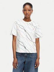 Tommy Hilfiger T-Shirt Interlock WW0WW49646 Biały Boxy Fit. Białe t-shirty damskie Tommy Hilfiger, l, bez wzorów, z bawełny, bez kołnierzyka, bez ramiączek. Za 249.99 zł.
