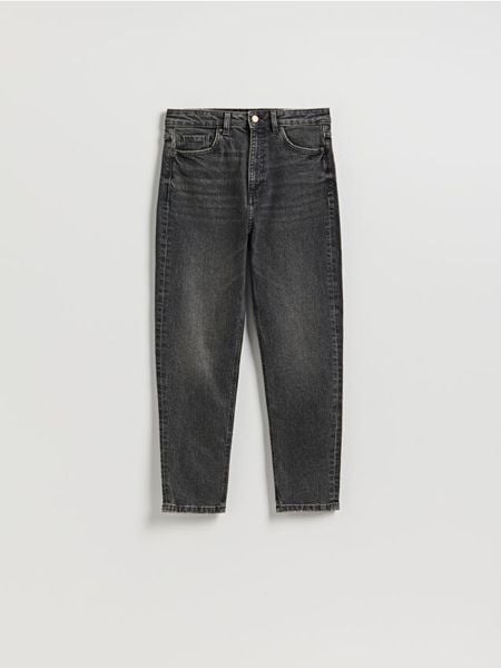 Jeansy mom fit slim - szary. Szare jeansy damskie Reserved, bez wzorów, z bawełny. Za 129.99 zł.