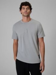 4F T-shirt regular z nadrukiem męski - szary XL. Szare koszulki sportowe męskie 4F, m, z aplikacjami, z bawełny, bez ramiączek. Za 69.99 zł.