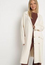 Jasnobeżowy Długi Kardigan z Wiskozą na Guziki Arevira. Brązowe kardigany damskie Born2be, bez wzorów, z jeansu, biznesowe, bez kołnierzyka. Za 159.99 zł.