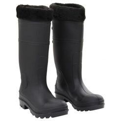 Kalosze VidaXL z PVC z wyjmowanymi wkładkami rozmiar 38. Czarne kalosze damskie vidaXL, bez wzorów, z materiału, przed kolano, bez zapięcia. Za 135.50 zł.