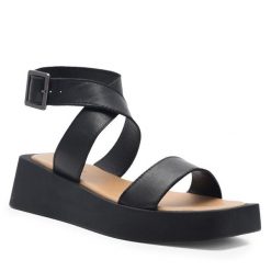 Sandały Badura. Czarne sandały damskie Badura, bez wzorów, bez obcasa, na płaskiej podeszwie, bez zapięcia. Za 249.99 zł.