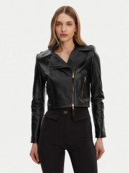 Elisabetta Franchi Kurtka skórzana GD-47Z-51E2-V1200 Czarny Regular Fit. Czarne kurtki damskie Elisabetta Franchi, bez wzorów, ze skóry, bez kaptura. Za 2,979.00 zł.