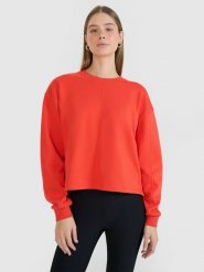 4F Bluza dresowa oversize nierozpinana bez kaptura damska - czerwona M. Czerwone bluzy damskie 4F, m, bez wzorów, z bawełny, klasyczne, bez ramiączek, bez kaptura. W wyprzedaży za 79.99 zł.