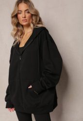 Czarna Zasuwana Bluza z Kapturem Narmione. Czarne bluzy damskie Renee, uniwersalny, bez wzorów, z jeansu, wizytowe, bez ramiączek, z kapturem. Za 69.99 zł.