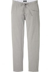 Spodnie chino Regular Fit Straight, z gumką w talii, z materiału z domieszką lnu. Szare eleganckie spodnie męskie bonprix, bez wzorów. Za 159.99 zł.
